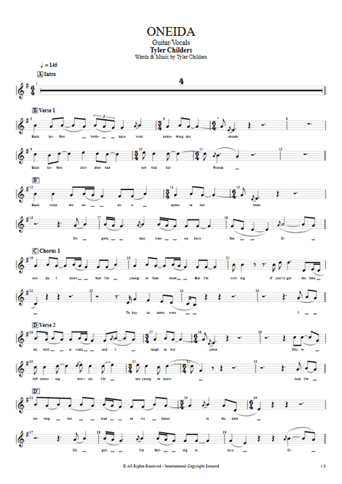 Oneida Tyler Childers guitar pro tab Vocals Guitar & Vocals mysongbook