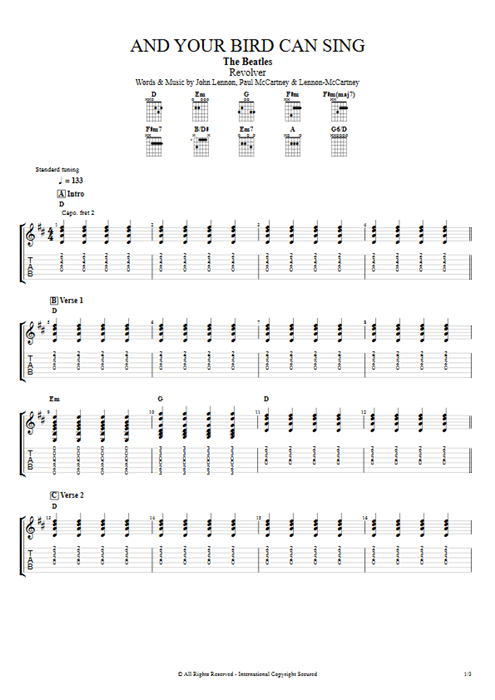 And Your Bird Can Sing The Beatles guitar pro tab EGuitarI Full Score mysongbook