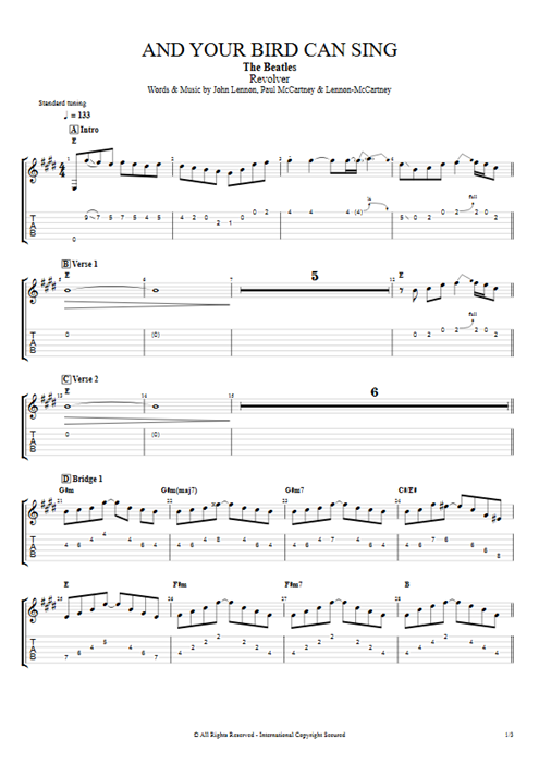 And Your Bird Can Sing The Beatles guitar pro tab EGuitarII Full Score mysongbook