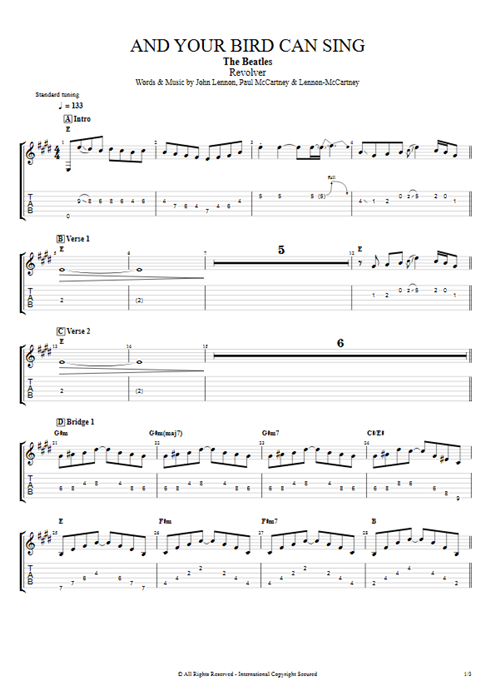 And Your Bird Can Sing The Beatles guitar pro tab EGuitarIII Full Score mysongbook