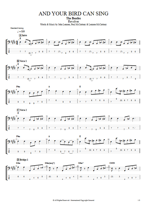 And Your Bird Can Sing The Beatles guitar pro tab EBass Full Score mysongbook