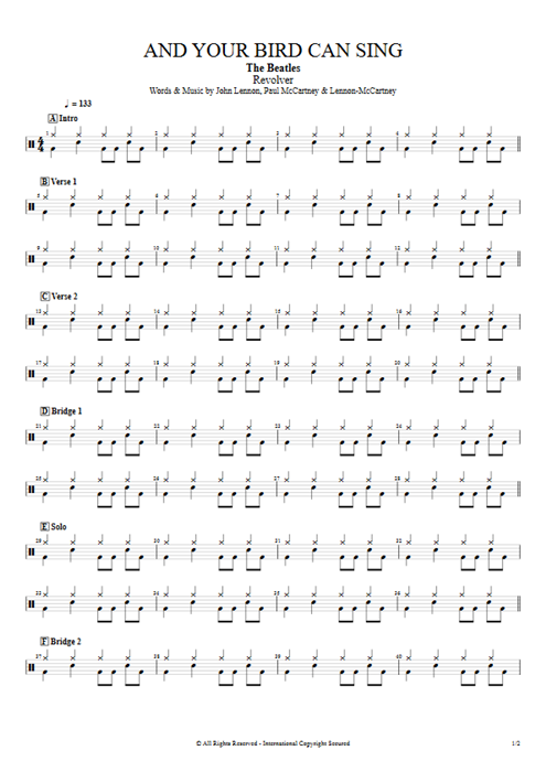 And Your Bird Can Sing The Beatles guitar pro tab Drums Full Score mysongbook