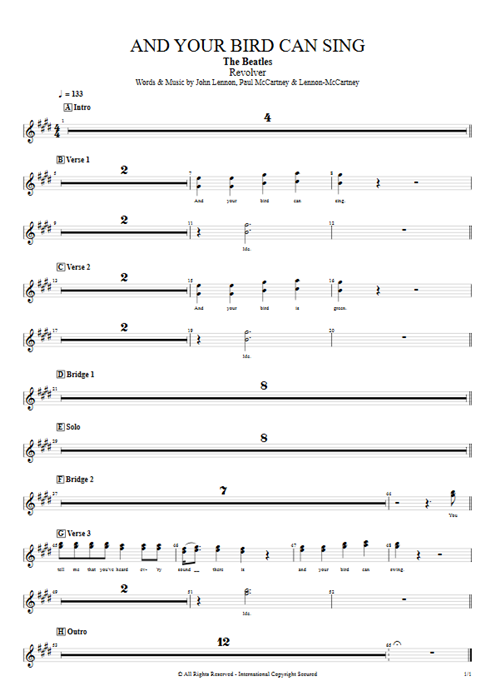 And Your Bird Can Sing The Beatles guitar pro tab BackVoc Full Score mysongbook