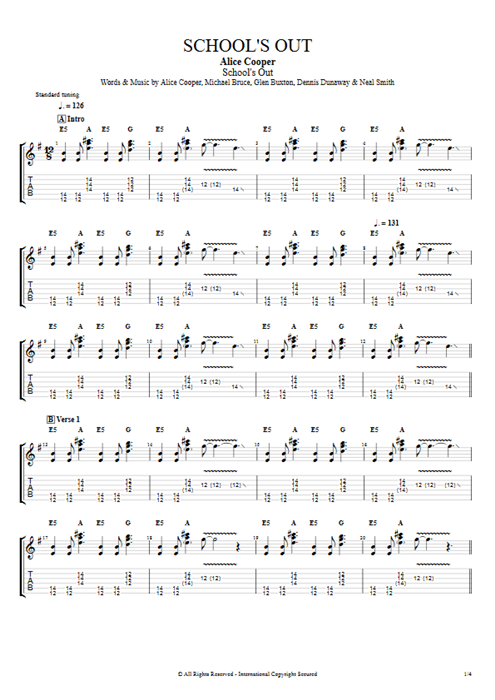 School's Out Alice Cooper guitar pro tab EGuitarI Guitars, Bass & Backing Track mysongbook