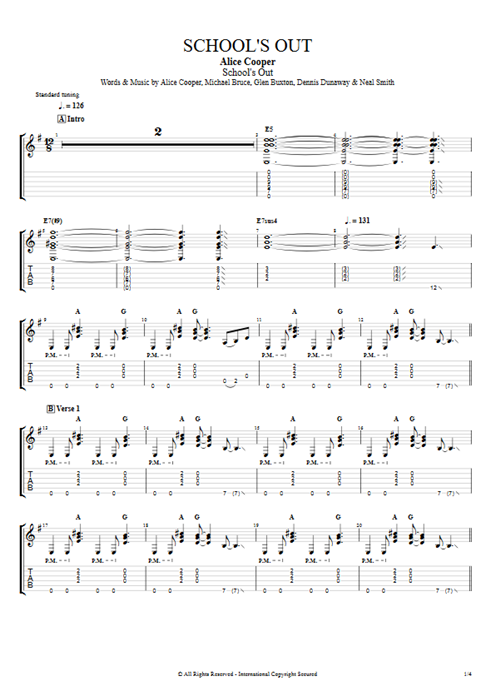 School's Out Alice Cooper guitar pro tab EGuitarII Guitars, Bass & Backing Track mysongbook