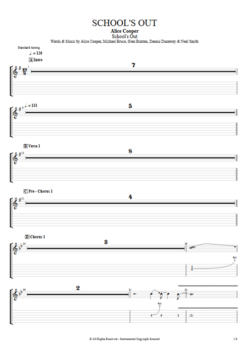 School's Out Alice Cooper guitar pro tab EGuitarIII Guitars, Bass & Backing Track mysongbook