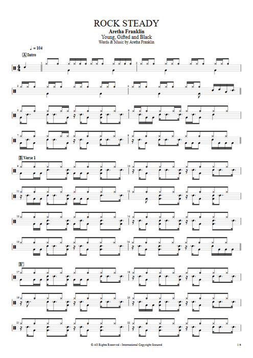 Rock Steady Aretha Franklin guitar pro tab Drums Full Score mysongbook