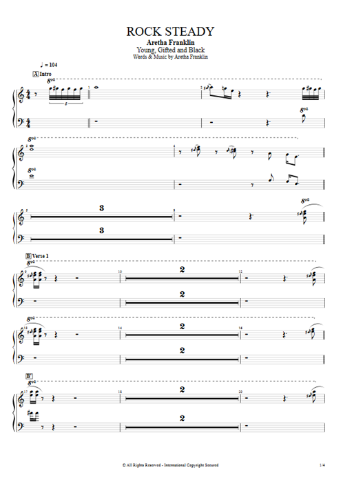 Rock Steady Aretha Franklin guitar pro tab Organ Full Score mysongbook