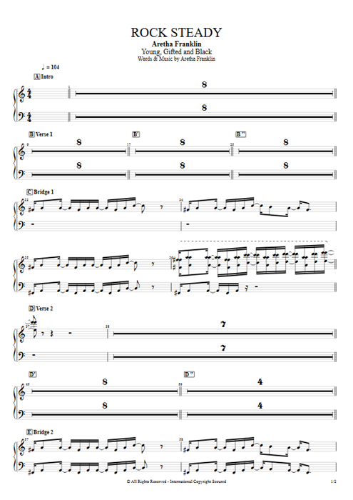 Rock Steady Aretha Franklin guitar pro tab Brass Full Score mysongbook