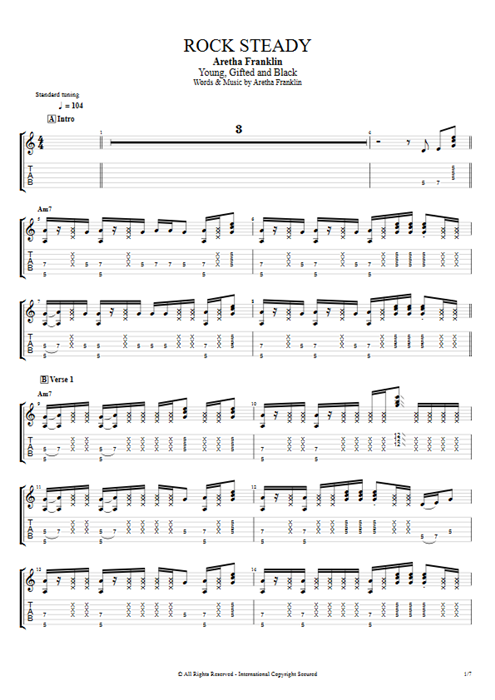 Rock Steady Aretha Franklin guitar pro tab EGuitar Guitar, Bass & Backing Track mysongbook