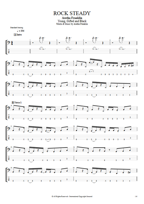 Rock Steady Aretha Franklin guitar pro tab EBass Guitar, Bass & Backing Track mysongbook