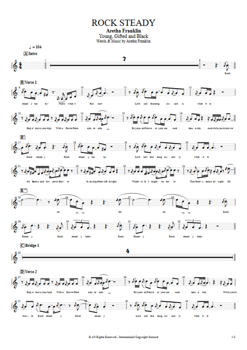 Rock Steady Aretha Franklin guitar pro tab Vocals Guitar, Bass & Backing Track mysongbook