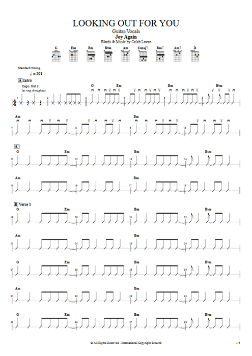 Looking Out For You Joy Again guitar pro tab AGuitar Guitare et voix mysongbook