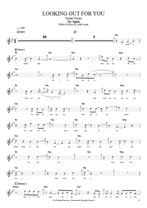 Looking Out For You Joy Again guitar pro tab Vocals Guitare et voix mysongbook