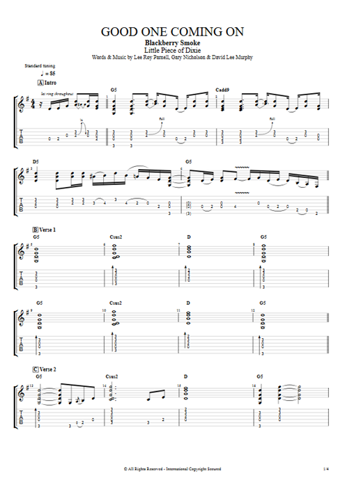 Good One Coming On Blackberry Smoke guitar pro tab EGuitarI Full Score mysongbook
