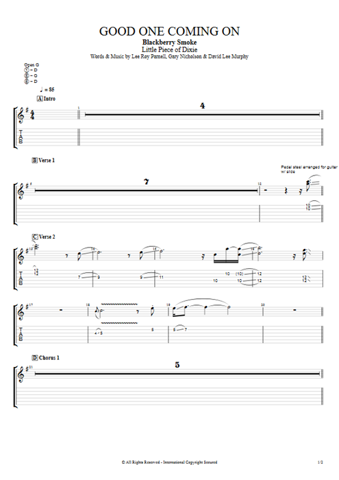 Good One Coming On Blackberry Smoke guitar pro tab EGuitarIII Full Score mysongbook
