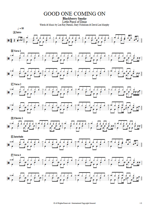 Good One Coming On Blackberry Smoke guitar pro tab Drums Full Score mysongbook