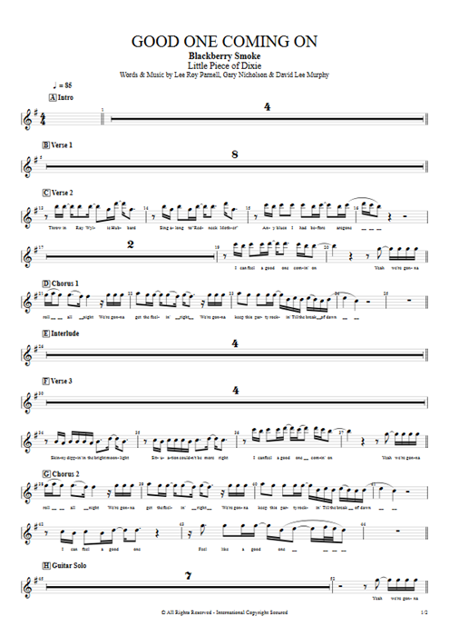 Good One Coming On Blackberry Smoke guitar pro tab BackVoc Full Score mysongbook