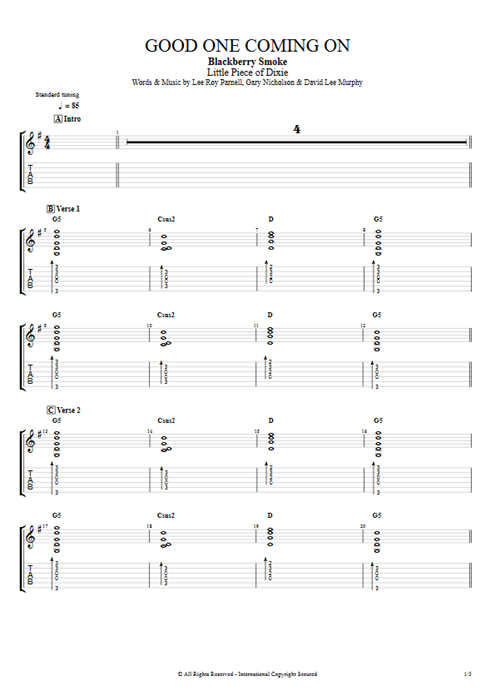 Good One Coming On Blackberry Smoke guitar pro tab AGuitar Guitars, Bass & Backing Track mysongbook