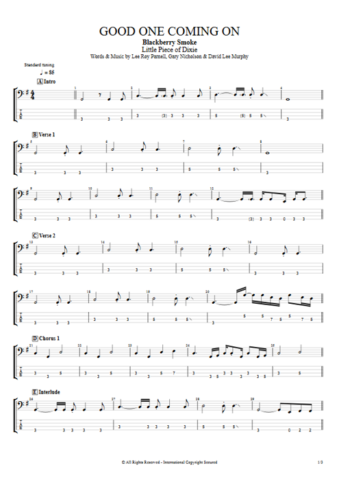 Good One Coming On Blackberry Smoke guitar pro tab EBass Guitars, Bass & Backing Track mysongbook