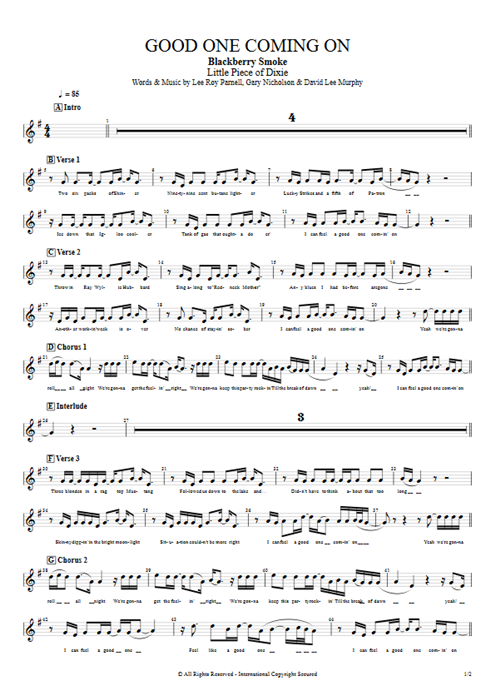 Good One Coming On Blackberry Smoke guitar pro tab Vocals Guitars, Bass & Backing Track mysongbook