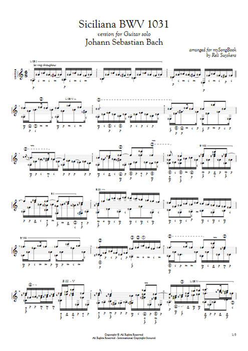 Siciliana BWV 1031 Johann Sebastian Bach guitar pro tab AGuitar Guitare seule mysongbook
