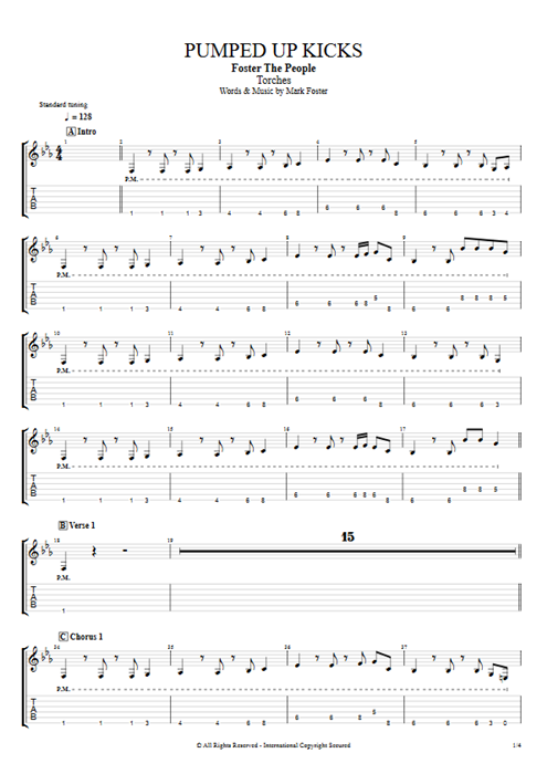 Pumped Up Kicks Foster the People guitar pro tab EGuitarI Full Score mysongbook