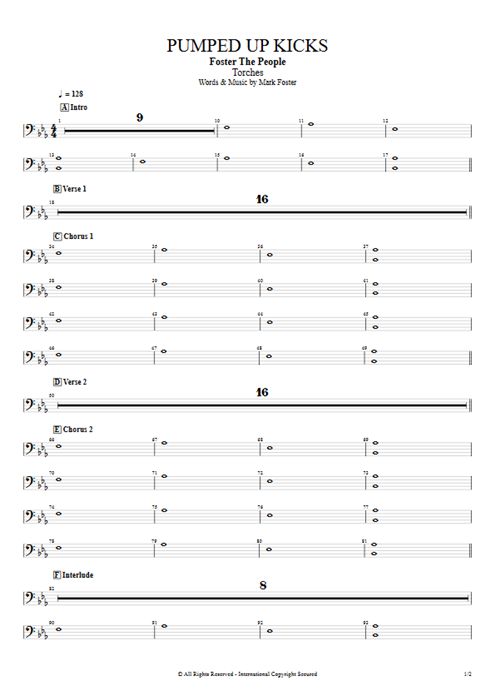 Pumped Up Kicks Foster the People guitar pro tab EPiano Full Score mysongbook