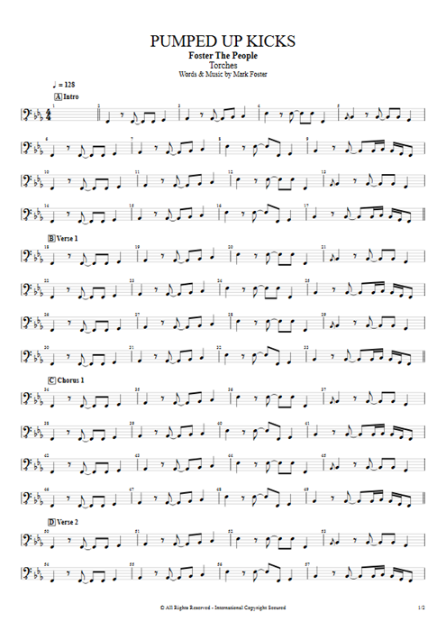 Pumped Up Kicks Foster the People guitar pro tab SynthBass Full Score mysongbook