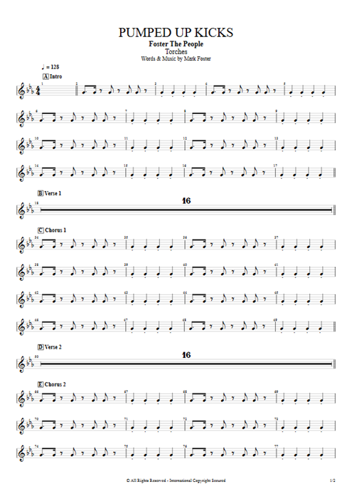 Pumped Up Kicks Foster the People guitar pro tab SynthLead Full Score mysongbook