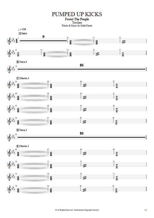 Pumped Up Kicks Foster the People guitar pro tab SynthPad Full Score mysongbook