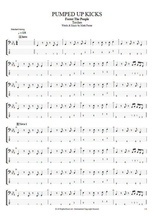 Pumped Up Kicks Foster the People guitar pro tab EBass Guitares et piste d'accompagnement mysongbook