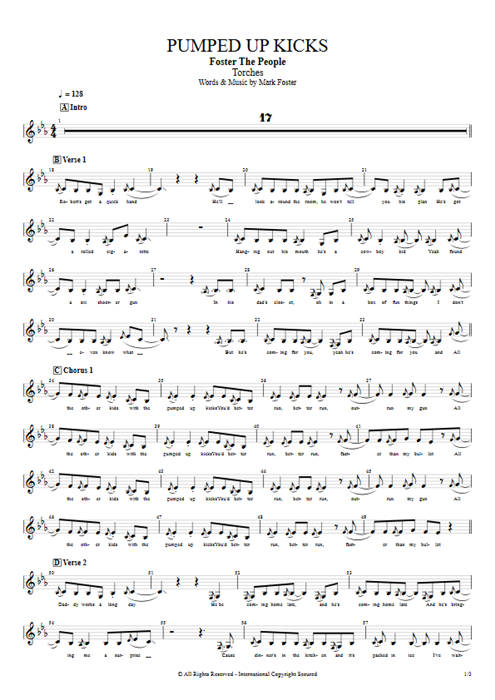 Pumped Up Kicks Foster the People guitar pro tab Vocals Guitares et piste d'accompagnement mysongbook