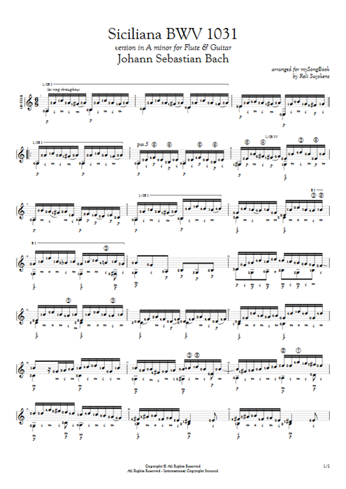 Siciliana BWV 1031 Johann Sebastian Bach guitar pro tab AGuitar Guitar & Flute mysongbook