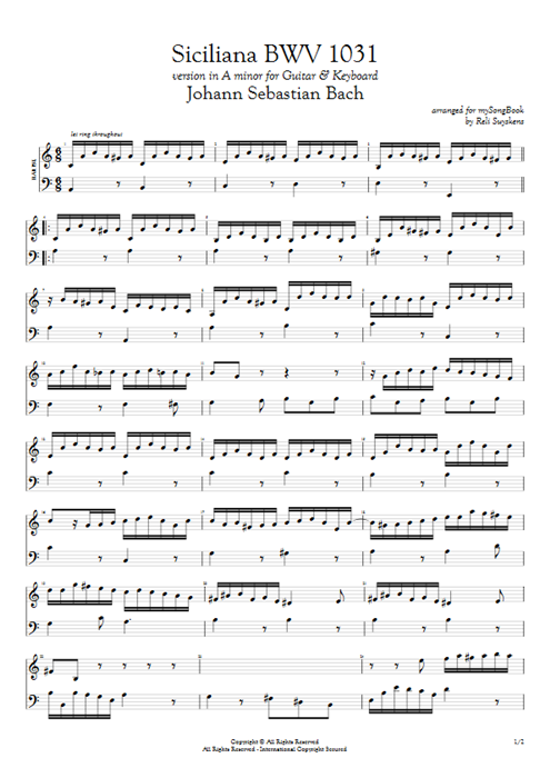 Siciliana BWV 1031 Johann Sebastian Bach guitar pro tab Harpsichord Guitar & Harpsichord mysongbook