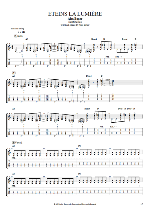 Eteins la lumière Axel Bauer guitar pro tab EGuitarI Full Score mysongbook