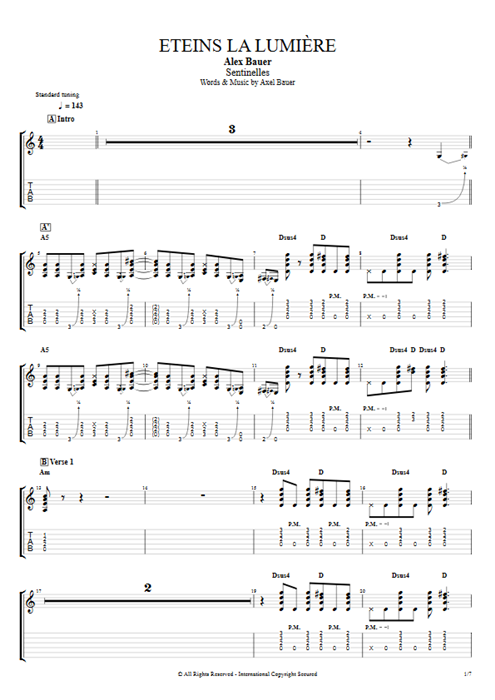 Eteins la lumière Axel Bauer guitar pro tab EGuitarII Full Score mysongbook