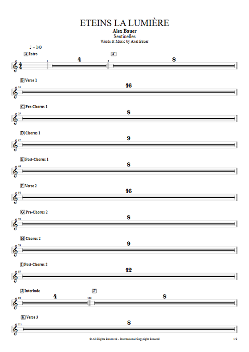 Eteins la lumière Axel Bauer guitar pro tab APiano Full Score mysongbook