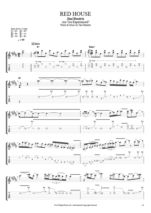 Red House Jimi Hendrix guitar pro tab EGuitarI Full Score mysongbook