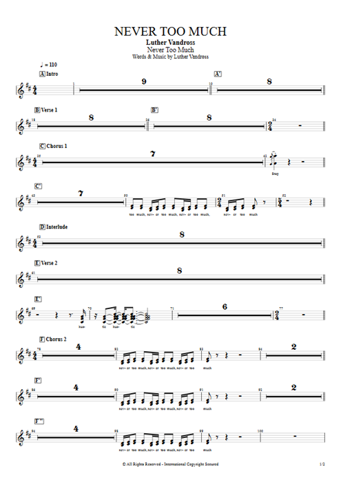Never Too Much Luther Vandross guitar pro tab BackVoc Full Score mysongbook