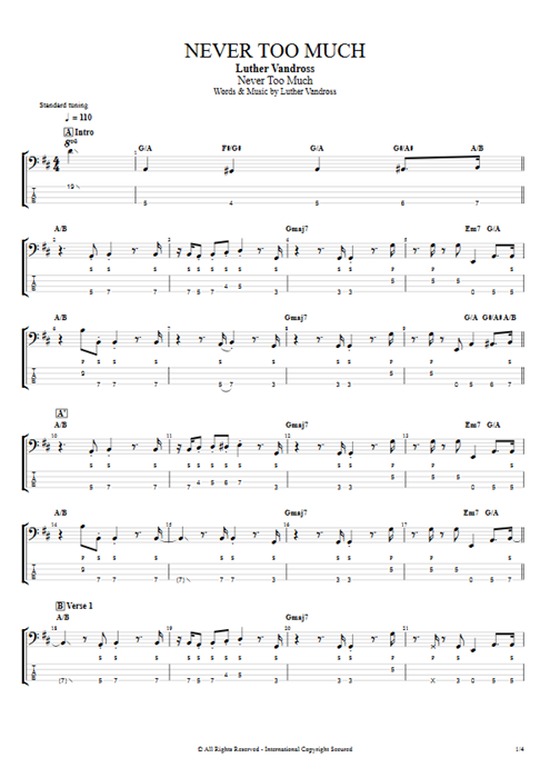 Never Too Much Luther Vandross guitar pro tab EBass Guitare, basse et piste d'accompagnement mysongbook