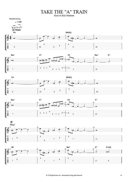 Take the "A" Train Billy Strayhorn guitar pro tab EGuitarI Guitars, Bass & Backing Track mysongbook