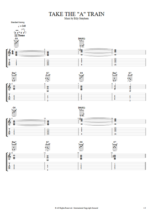 Take the "A" Train Billy Strayhorn guitar pro tab EGuitarII Guitars, Bass & Backing Track mysongbook