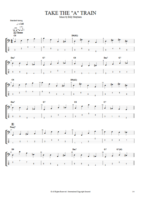 Take the "A" Train Billy Strayhorn guitar pro tab EBass Guitars, Bass & Backing Track mysongbook