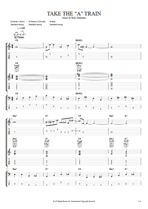 Take the "A" Train Billy Strayhorn guitar pro tab Full Score Guitars, Bass & Backing Track mysongbook