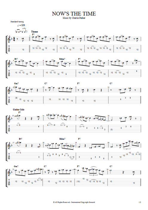 Now's The Time Charlie Parker guitar pro tab EGuitarI Guitars, Bass & Backing Track mysongbook