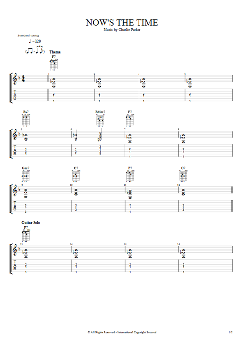 Now's The Time Charlie Parker guitar pro tab EGuitarII Guitars, Bass & Backing Track mysongbook