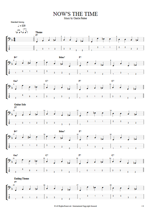 Now's The Time Charlie Parker guitar pro tab EBass Guitars, Bass & Backing Track mysongbook