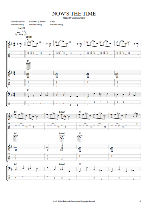 Now's The Time Charlie Parker guitar pro tab Full Score Guitars, Bass & Backing Track mysongbook