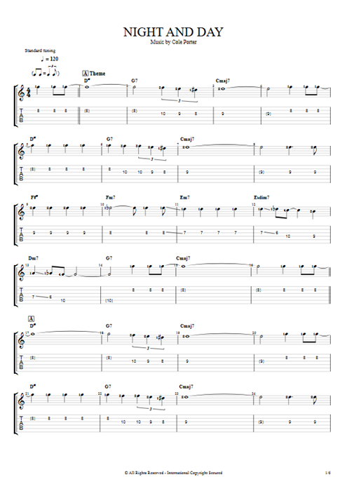 Night and Day Cole Porter guitar pro tab EGuitarI Guitars, Bass & Backing Track mysongbook